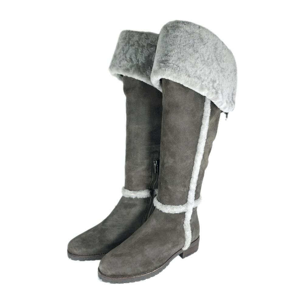 Frye Women's Tamara US6,5 Gray Genuine Shearling Suede Over The Knee Snow Boots